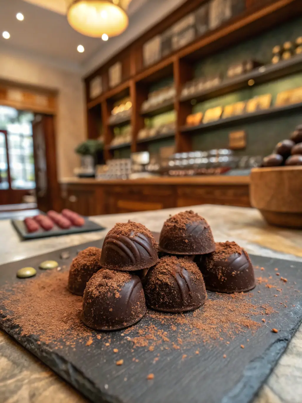 Image of Artisanal Truffle Assortment, showcasing the luxurious selection of handcrafted truffles with rich flavors and premium ingredients, emphasizing their decadent and elegant nature.